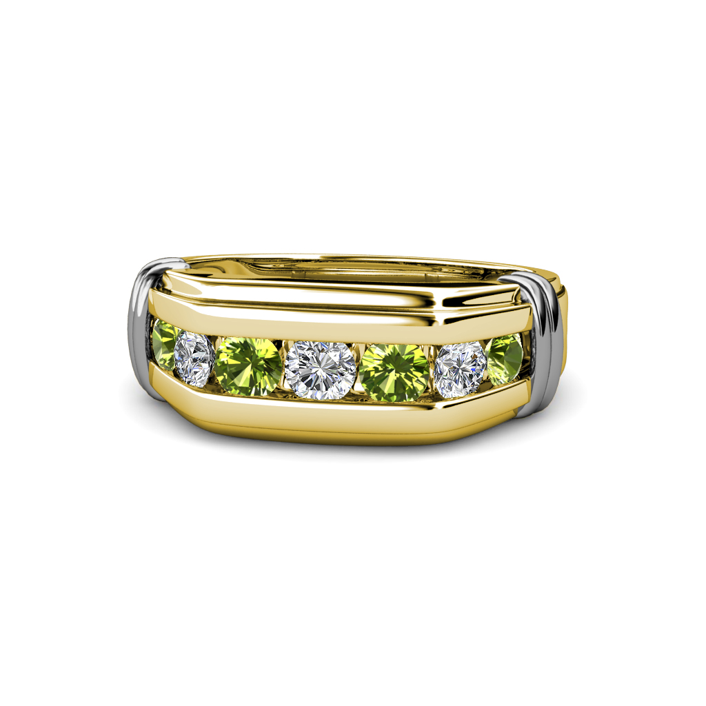 Brad Round Peridot and Diamond 7 Stone Men Wedding Ring (8.5 mm) 